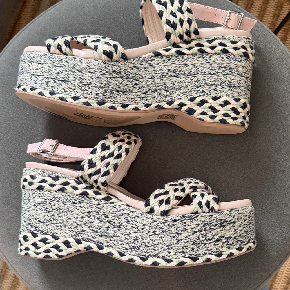 Free People Dolce Woven Platform Sandals Size 40/9 Green, Black & Tan Boho - Picture 8 of 10